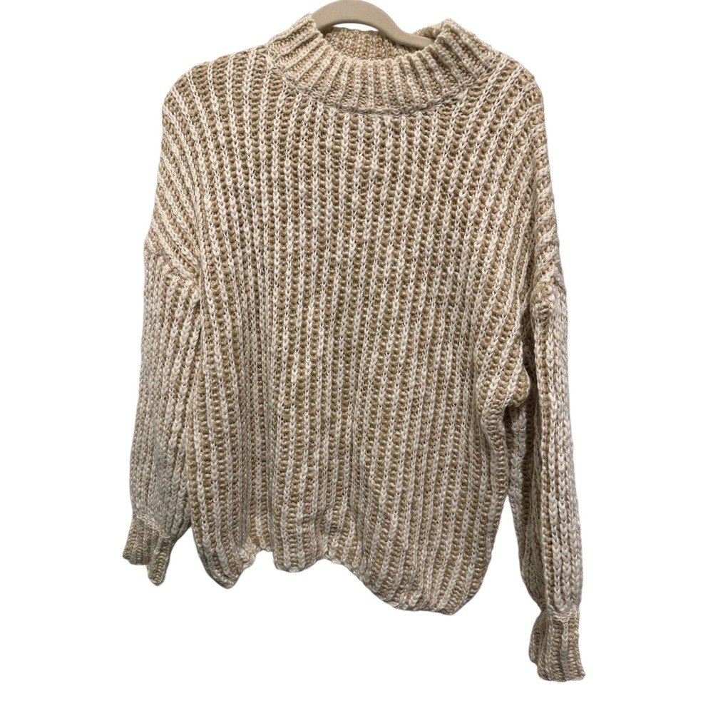 POL Knit Sweater Mock Neck Striped Beige Cream Women's‎ Size S